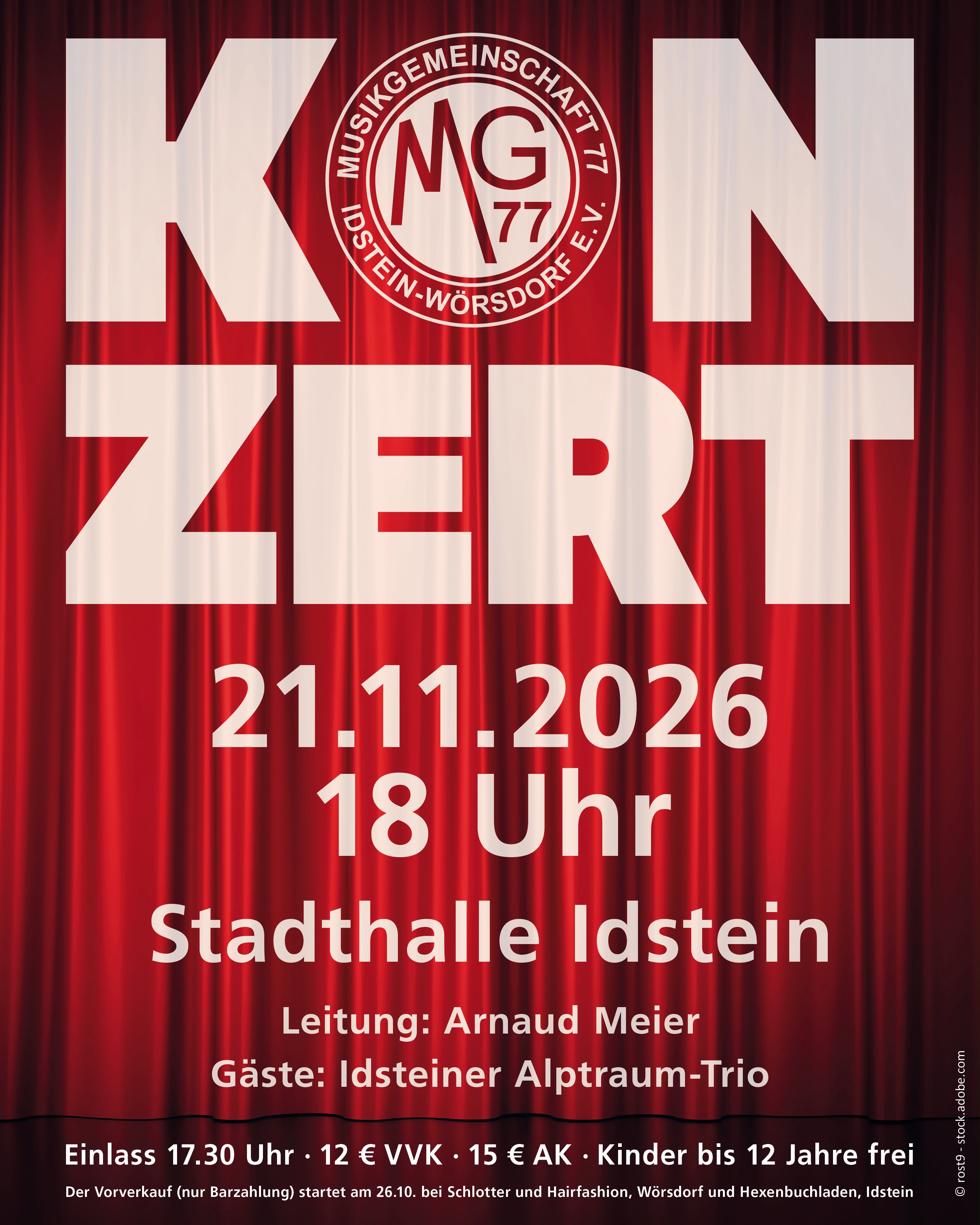 Flyer zum Jahreskonzert 2026 der MG77