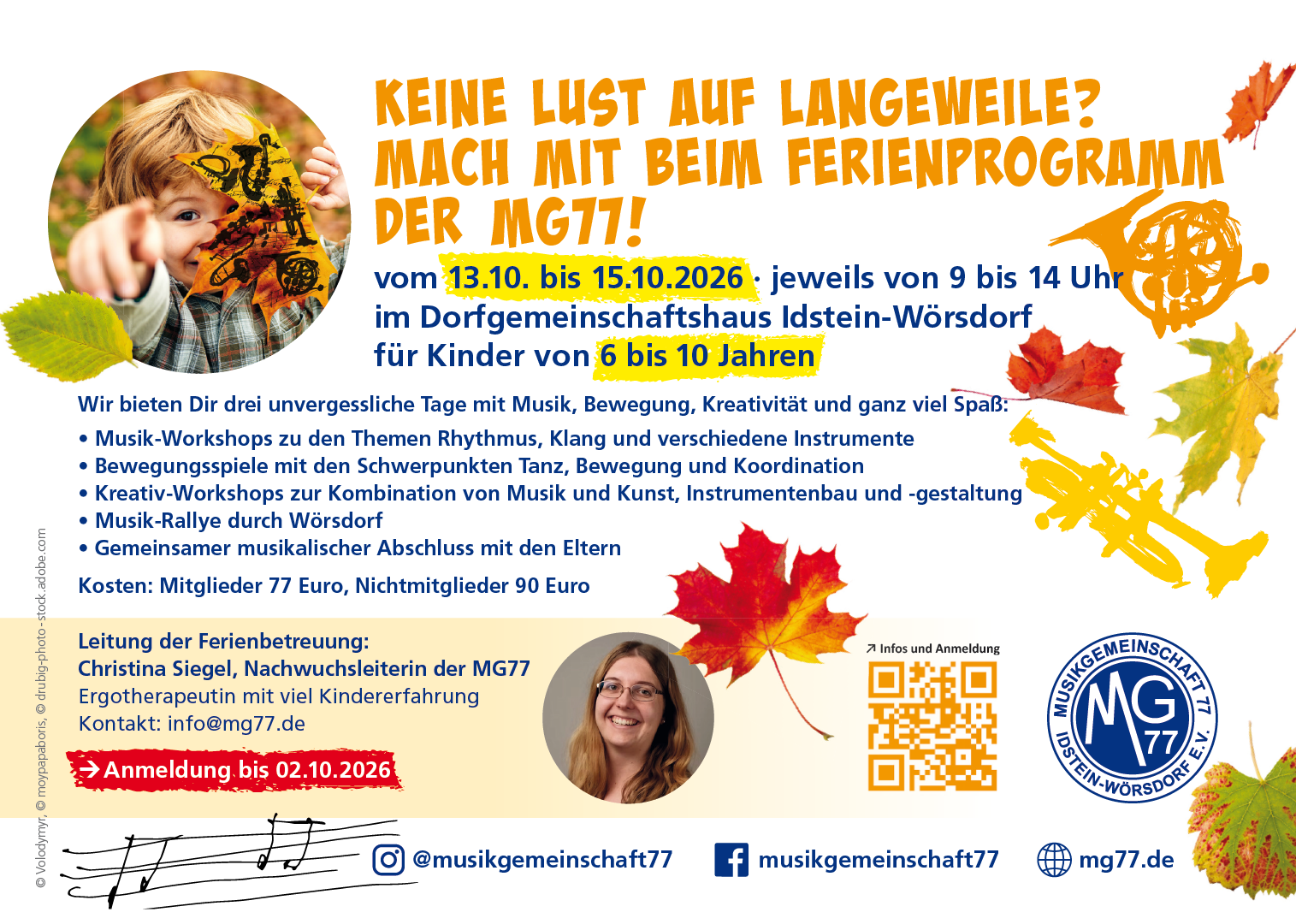 Flyer zur Herbstferienbetreuung 2026 der MG77, Seite 1